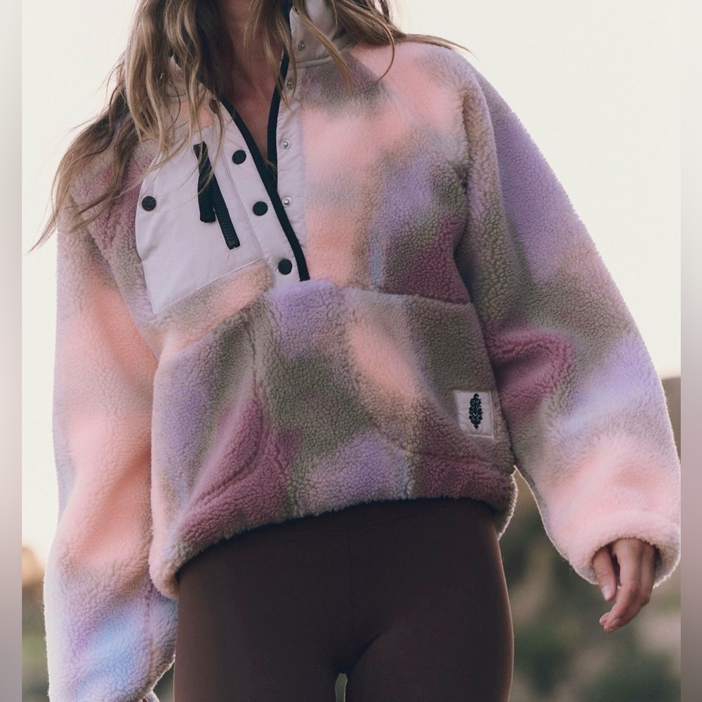 Free People Movement Pastel Tie-Dye Sherpa Pullover Jacket
